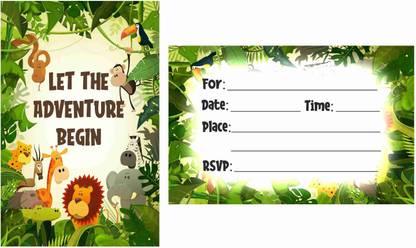 Balloonistics Jungle Animals Theme Invitations Cards with Envelopes for Birthday Party Kids Birthday Party Invitations for Boys and Girls Pack of 10 Invitation Card
