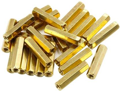 maruthi M3 X 20mm Dual Ends Brass Pillar PCB Standoff Hexagonal Spacer, Hex Brass Standoff spacer Female to Female Spacing Screws Double pass Hex Long Nuts Gold tone- Pack of 25 Pcs. Electronic Components Electronic Hobby Kit