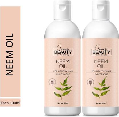 Inner Beauty 100% Natural & Pure Neem Oil For Treating Acne & Hyperpigmentation, Fade Dark Spots, Treating Head Lice, Moisturizing Skin & Relieving Dandruff, Soothe Itchy Scalp, Boost Shine (For Men & Women) Skin, Face & Hair Care Oil-200 ML (Pack Of 2) 100 ML Each Hair Oil