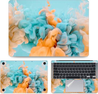 dzazner Fullbody 4 in 1 Precision Cut Laptop Skin Wrap (Top, Bottom, Around Keyboard, Trackpad Protector) Decal Vinyl Sticker Compatible for MacBook Air 13 Inch M1 2020, Model A2337 - Blue Orange Smoke Self Adhesive Vinyl Laptop Decal 13
