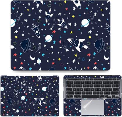dzazner Fullbody 4 in 1 Precision Cut Laptop Skin Wrap (Top, Bottom, Around Keyboard, Trackpad Protector) Decal Vinyl Sticker Compatible for MacBook Air 13 Inch M1 2020, Model A2337 - Space Objects Self Adhesive Vinyl Laptop Skin Compatible for 13 inch