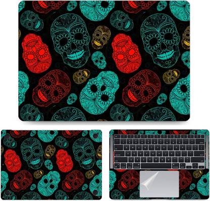 dzazner Fullbody 4 in 1 Precision Cut Laptop Skin Wrap (Top, Bottom, Around Keyboard, Trackpad Protector) Decal Vinyl Sticker Compatible for MacBook Air 13 Inch M1 2020, Model A2337 - Skull Art Self Adhesive Vinyl Laptop Skin Compatible for 13 inch