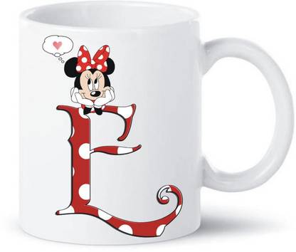 AD Gifts "E" Letter Alphabet With Minnie Printed Cup,Coffee & Tea set Gift For Birthday Ceramic Coffee Mug