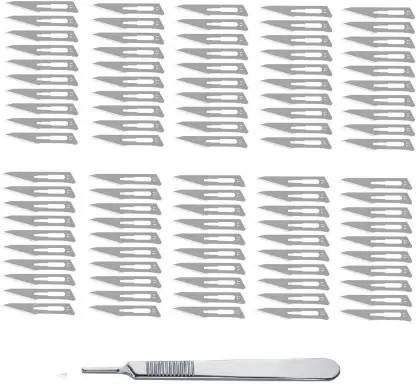 Agarwals Carbon Steel Surgical Scalpel Blades 100 Pcs With 1 Stainless Steel Handle Surgical Scalpel