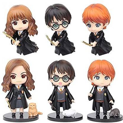 Tinion Harry poter 6pc set with pet and broom action figure Special Edition Action Figure for Car Dashboard, Decoration, Cake, Office Desk & Study Table (Pack of 6) (Height- 8 cm)
