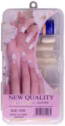 UniTale Professional Shining 100 Pcs False Nails Extension Artificial Nail Art, French False Nails with 1 Skin Friendly Strong Glue Shining White