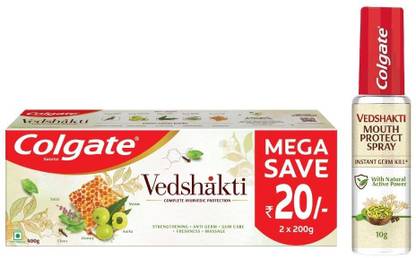 Colgate Vedshakti Toothpaste – 400gmand Vedshakti Mouth Protect Spray – 10gm  (2 Items in the set) at Rs. 122
