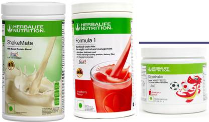 HERBALIFE formula 1 strawberry (500g)+ shakemate (500g)+ dino shake strawberry (200g) Energy Drink