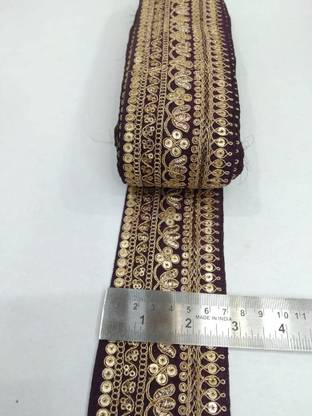 Borders New Handmade Lace Reel with Elegant Golden Zari Work (9 M x 3 in, Wine) Lace Reel