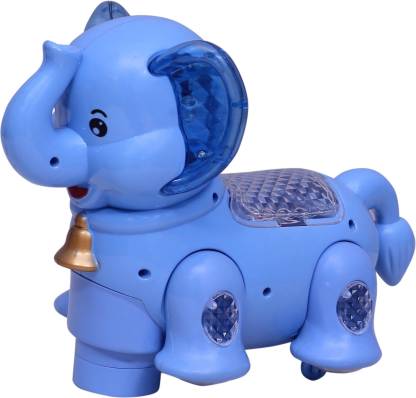 CITRODA Bump and Go Plastic Happy Elephant Toy with Musical Sound and Flashing Lights Changes Direction On Contact Fantasy Bump and Go Toy for Kids Musical Toy Multi Directional Sensor Equipped Sound Toys for Toddlers| Gifts for Babies & Children| Blue Elephant