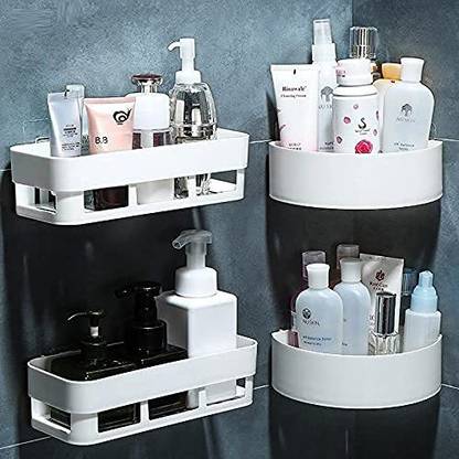 RAJBHUMI Wall Mount Storage Corner Shelf CORNER 3 + BATHROOM SELF 2 Plastic Wall Shelf