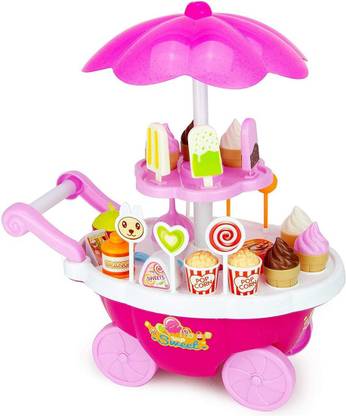 KNAFS Mini Ice Cream Cart - Light Up Musical Toy Ice Cream Stand and Pretend Play Food Set for Kids and Toddlers Ages 3 and Up