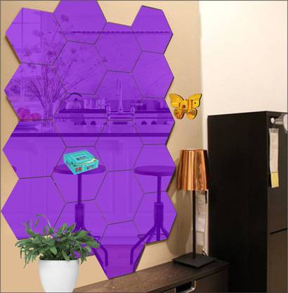 LOOK DECOR 20.32 cm 20 Hexagon 10 Butterfly Purple -628 Self Adhesive Sticker