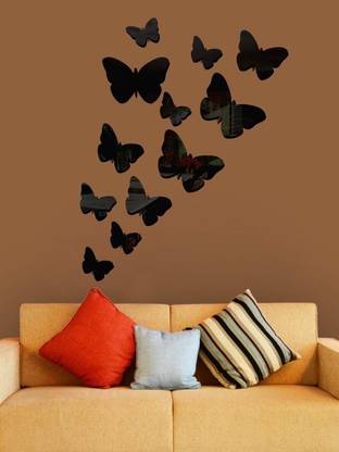 SWATI ART GALLERY 12.7 cm 12 Butterflies Black-683 Self Adhesive Sticker