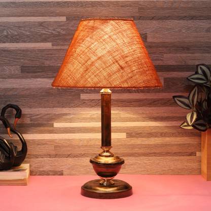 foziq Orange Natural Fiber Shade with Copper Metal Base Table Lamp