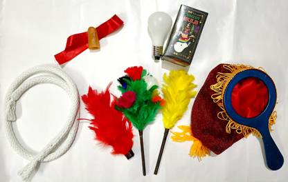 A SARKAR MAGIC SHOP STAGE MAHA CONJURING MAGIC SET (5 ITEMS) / CHILDREN MAGIC SET / KIDS TOY MAGIC SET BOX (CHANGE BAG, COMEDY BULB, DUSTER COLOR CHANGE, STIFF ROPE & THUMB TIP) 5 Magic Tricks