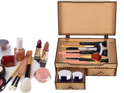 CRAZYINK Wooden Makeup Cosmetics Box Latest Stylish Makeup Bag for Women | Cosmetic Storage Boxes | Jewellery Organizer | Toiletry Box with Compact Magnifying Mirror for Travel STORAGE MACK-UP KIT , JEWELLERY,ETC... Vanity Box