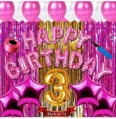 STRNA Third/3rd Happy Birthday Combo/Kit Pack Material For Party Decorations