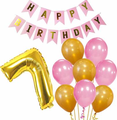 Prihit 7th Birthday Decorations Banner Balloon and Number 7 Foil Balloon 22Pcs Set