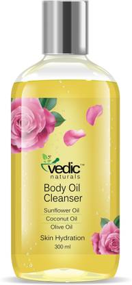 Vedic Naturals Body Oil Cleanser (Body Wash) | Shower Oil -300ml | Skin Hydration | Soft & Smooth Skin | With Goodness of Sunflower Oil , Coconut Oil , Olive Oil & Almond Oil | Natural & 100% Organic | 80% Oil Based