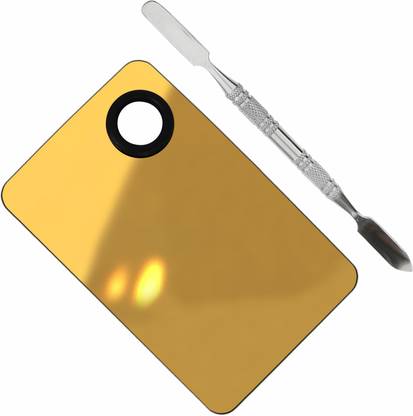 J Professional Stainless Steel Makeup Mixing Blending Palette With Spatula Square Shape Spatula Golden