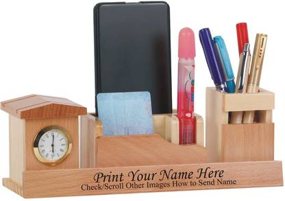 MPH ENTERPRISE 4 Compartments Polished Glossy Wooden Clock Pen Stand / Mobile Stand For Multipurpose Use