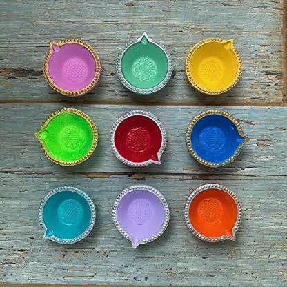 Ariana COLORFUL-DIYA-PK OF 9 Terracotta (Pack of 9) Table Diya Set