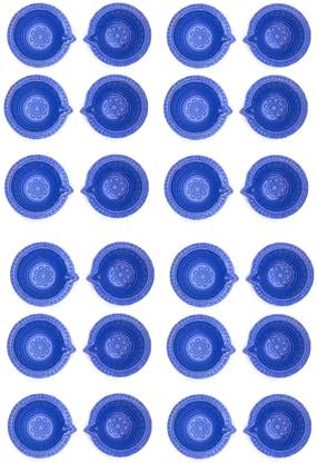 BS NATURAL Blue Diya | Diyas for Pooja(Pack of 24) Earthenware (Pack of 24) Table Diya