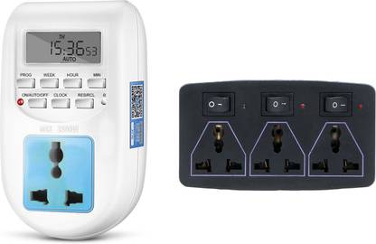 shockley (24x7) Digital Programmable Electronic Timer/Energy Saving Socket Type for Mobile Charging, Lightning Control (Timer + Multiplug Board) Programmable Electronic Timer Switch