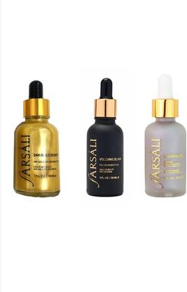 Farsali Three Elements 24K Gold Elixir, Volcanic Elixir & Liquid Glass Serum (Pack of 3, 30ml Each)
