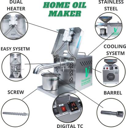 VIVAN GLOBAL IMPEX VGI300TC Cold Press Oil Machine with Digital Tempreture controller &Fully Automatic SS Oil Extractor Organic Oil Expeller Machine Home Use Oil Machine For Like Peanut Coconut Sesame Sunflower Walnut Flaxseed Soybean Mustard Almond Castor Mini Oil Machine 700 W Food Processor (Silver) 400 W Food Processor