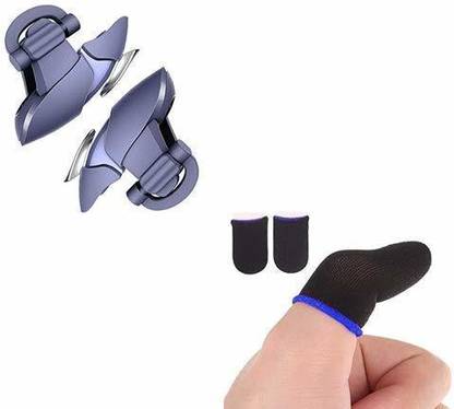 Ancestors Combo Pack of Touch smoothly Run (2 pair)Finger Sleeves Cap With (1 Pouch) and Fastest Firing sensored Blue Shark Trigger for Sweat Breathable Full Touch Screen to Mobile pubg/Call Off Duty/Free fire Game Trigger  Gaming Accessory Kit