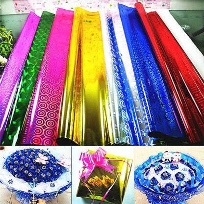 Qweezer 100 Sheets Wrapper For Gift Wrapping Multicolor Plastic Shiny Metallic Colour Multi-Pattern Sheets (50x70cm) Plastic Gift Wrapper