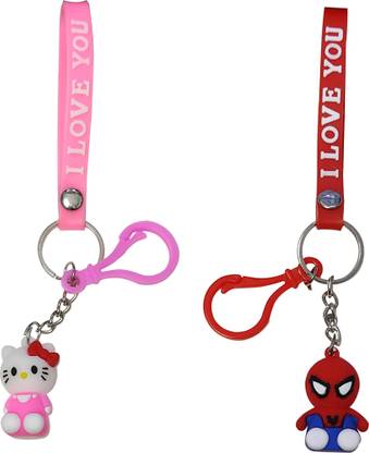 heeva creation Cute Kitty And Cute Spider Man KeyChain With Charm. (Set Of 2)(Multi Colour).2 Piece. Key Chain