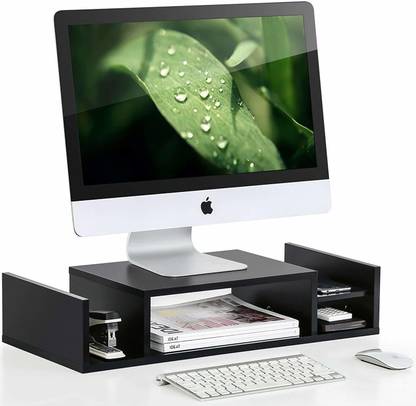 UniAart Uni Art Adjustable Monitor Riser with Storage 2 Shelves Desktop Organizer Wooden Desk Stand Laptop Stand Compatible with Universal Laptops