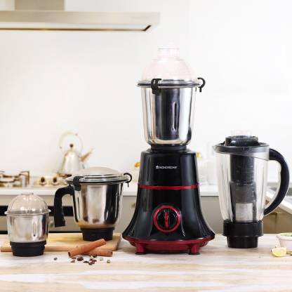 WONDERCHEF Glory Mixer Grinder, 750 W With 4 Stainless Steel Jars And Anti-Rust Stainless Steel Blades, Ergonomic Handles, 5 Years Warranty On Motor (Red and Black) 750 Juicer Mixer Grinder (4 Jars, Black & Red)