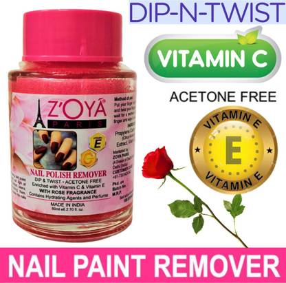 ZOYA PARIS Instant Dip & Twist Nail Polish Remover - Acetone Free, Enriched with Vitamin C or Vitamin E with ROSE Fragrance. Contains Hydrating Agents & Perfume.