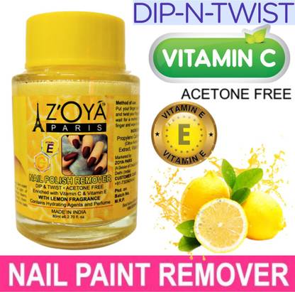 ZOYA PARIS PREMIUM QUALITY Dip & Twist Instant Nail Paint Remover With LEMON Fragrance: - Acetone Free, Enriched with Vitamin C or Vitamin E. Contains Hydrating Agents & Perfume