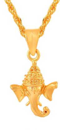 DULCI 1 Micron Gold Plated Brass Beautiful Ganesh Ganesha Ganpati Face Pendant Amulet Gold-plated Brass Pendant