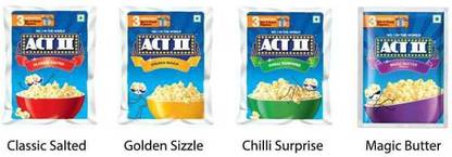 ACT II Combo Pack Of Golden Sizzle , Classic Salted , Chilli Surprise , Magic Butter - 40 Each , Pack Of -20 Golden Sizzle Popcorn