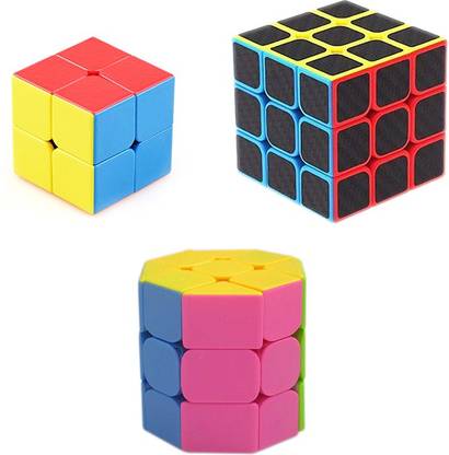QWICK CLICK Extremely Smooth Cube 2x2, Octa 3x3 and Carbon Fiber Sticker 3x3 Mix Stickerless Cube Bundle Set