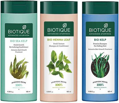 BIOTIQUE 1 BIO SEA KELP HAIR GROWTH TREATMENT CONDITIONER (180 ML) + 1 BIO KELP SHAMPOO (180 ML) + 1 BIO HENNA LEAF SHAMPOO & CONDITIONER (180 ML)