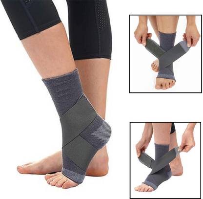 The Brand Store Ankle with Binder for Pain Relief & Band Ligament Injuries Fracture (1Pc) Grey Ankle Support