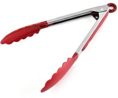 BAKERS4U Silicone Tongs Mini Kitchen Tongs with Silicone Tips Small Serving Tongs Stainless Steel Cooking Tongs for Salad, Grilling, Frying and Cooking 21 cm Serving, Biscuit, Cake, Hamburger, Ice, Pastry, Sandwich Tongs