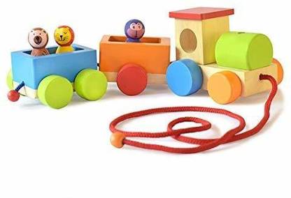 Shumee Wooden Pull Along Toy Jungle Train Set (Age 3 Years+) Encourage Walking, Build Imagination, Hand-Eye Coordination & Gross Motor Skills
