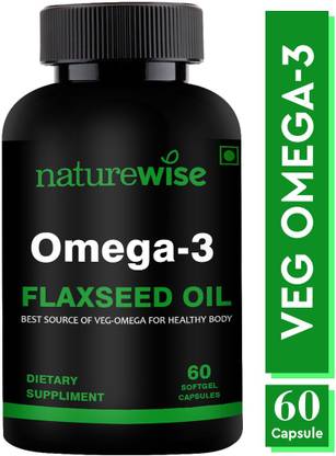 Naturewise Plant Based Omega 3 Flax Seed Oil Capsules- Best Source of Veg Omega (1000mg)