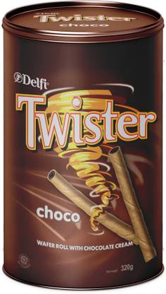 Delfi Twister Chocolate Wafer Roll with Chocolate Flavored Cream Waffles on a stick