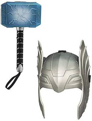 IndusBay Super Hero Head Gear Mask and Lightning hammer Toy for kids Light Sound hammer