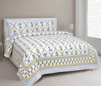 Go Texstylers 210 TC Viscose Double Floral Flat Bedsheet