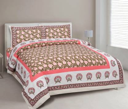 Go Texstylers 210 TC Viscose Double Floral Flat Bedsheet